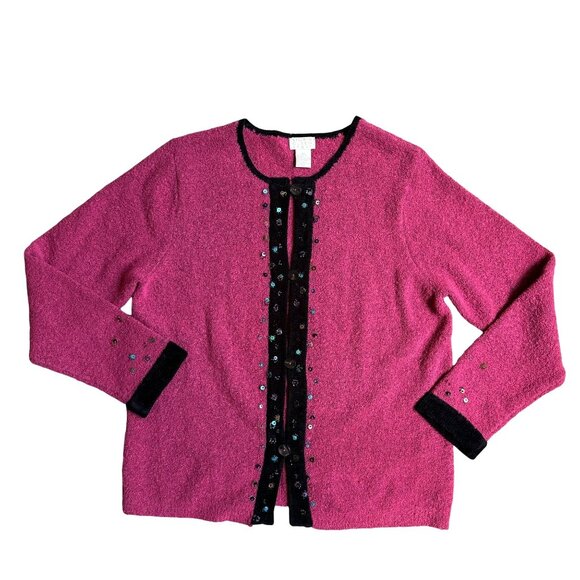 2/$18 SALE!‎ Sigrid Olsen Cardigan Sweater Womens Size M Pink Boucle Beaded - Picture 1 of 9